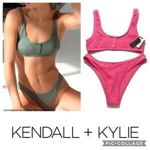 Kendall + Kylie Pink Henley Bikini NWT Large Women’s Swim Suit Two Piece